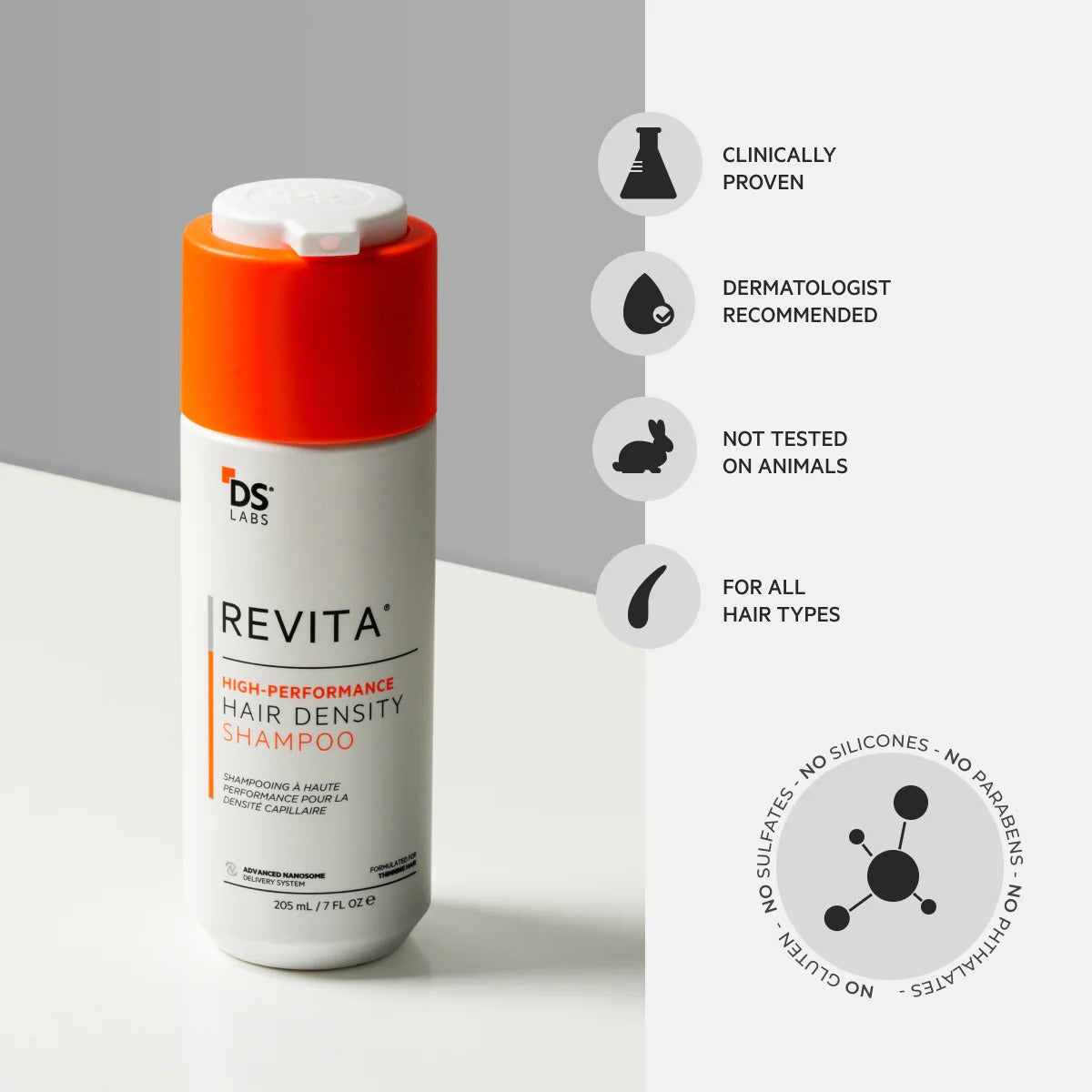 DS Labs Revita Shampoo – High-Performance Hair Density Shampoo, Volumizing & Thickening, Fuller, Healthier-Looking Hair, Sulfate & Silicone Free, For Men & Women, 205mL